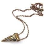 Brass Bird Skull Necklace, Gothic Jewelry