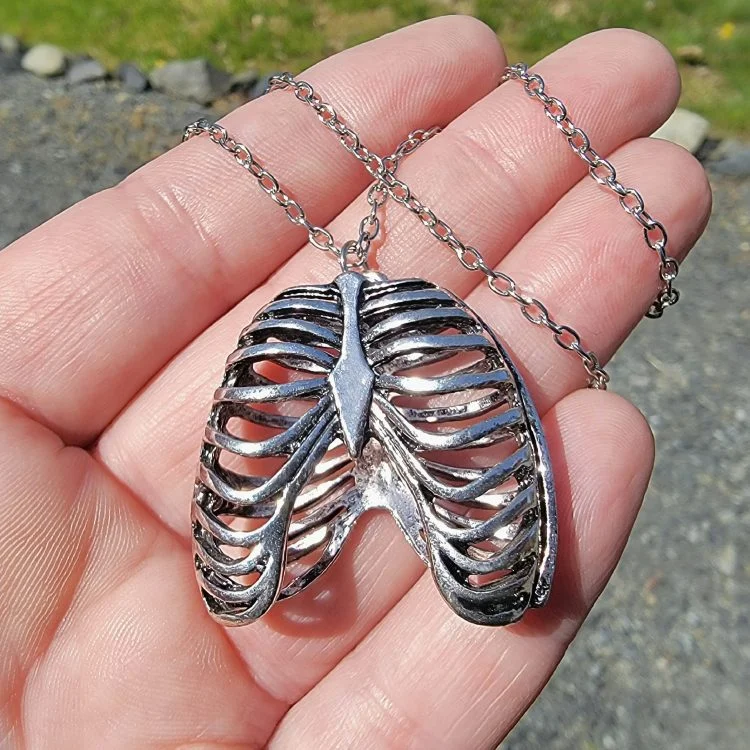 Anatomical Rib Cage Necklace, Silver Ribcage, Gothic Jewelry