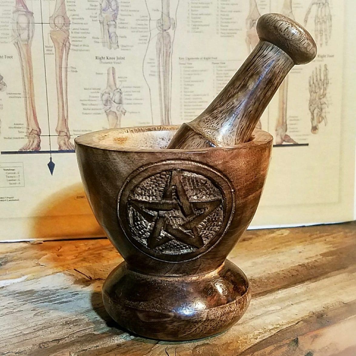 Wooden Pentagram Mortar Pestle, Witch Supplies, Occult Supplies