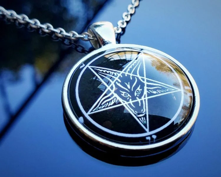 Baphomet Necklace, White Inverted Pentagram, Sigil of Baphomet Pendant