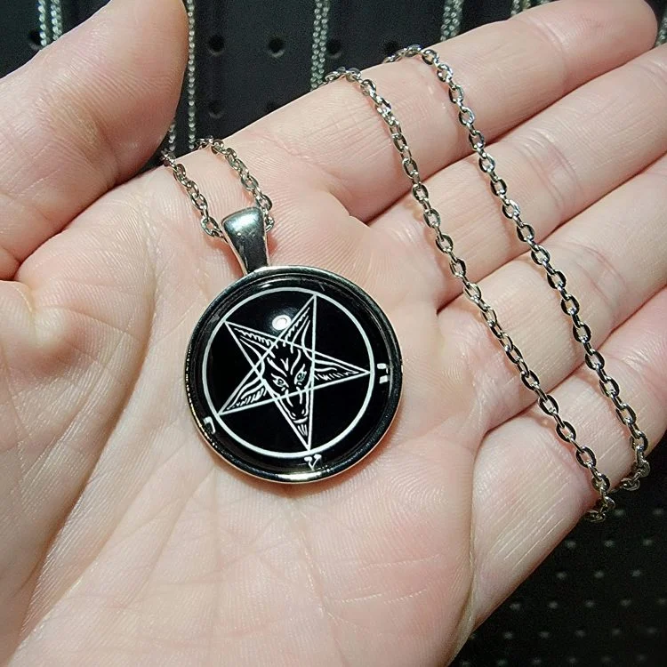 Baphomet Necklace, White Inverted Pentagram, Sigil of Baphomet