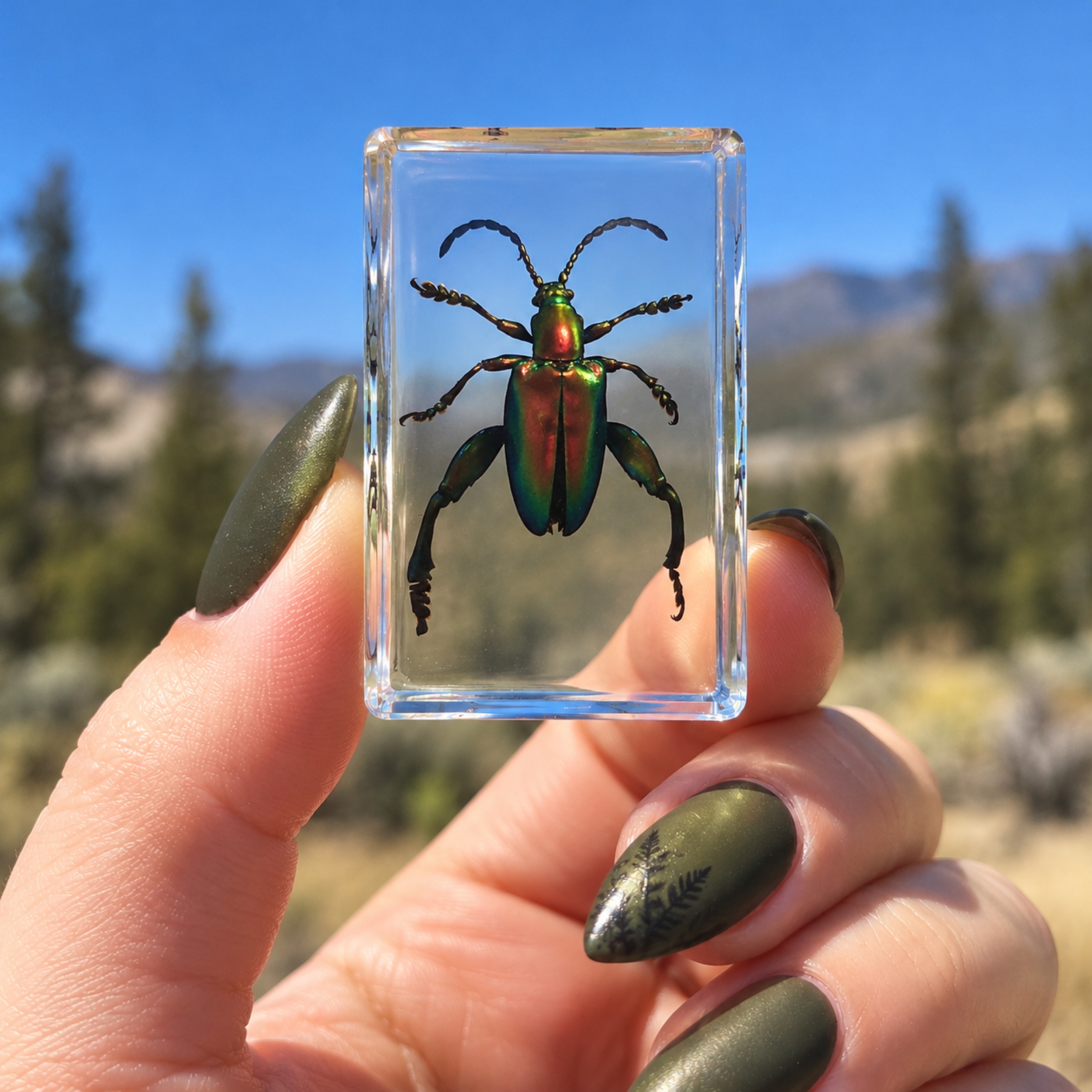 Slide 5 for Jeweled Frog Beetle in Resin, Small Insect in Lucite, Colorful Beetle