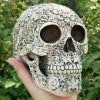 Gothic Decor, Floral Skull, Carved Human Skull, Gothic Home Decor