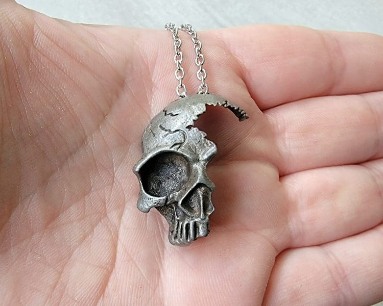 Gothic Jewelry, Fractured Skull Pendant, Skull Necklace
