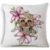 Flower Skull Pillow, Gothic Throw Pillow, Sugar Skull Decor