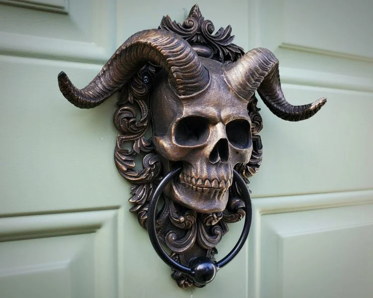 Large Horned Skull Door Knocker, Gothic Décor - Oddities For Sale
