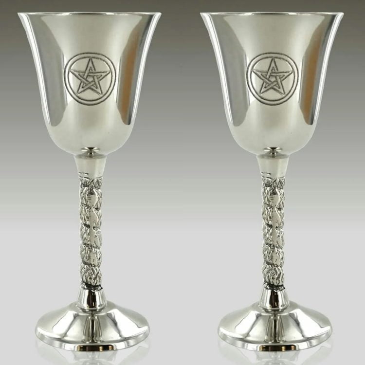 Pentacle Silver Chalice Set, Altar Chalice, Occult Stuff