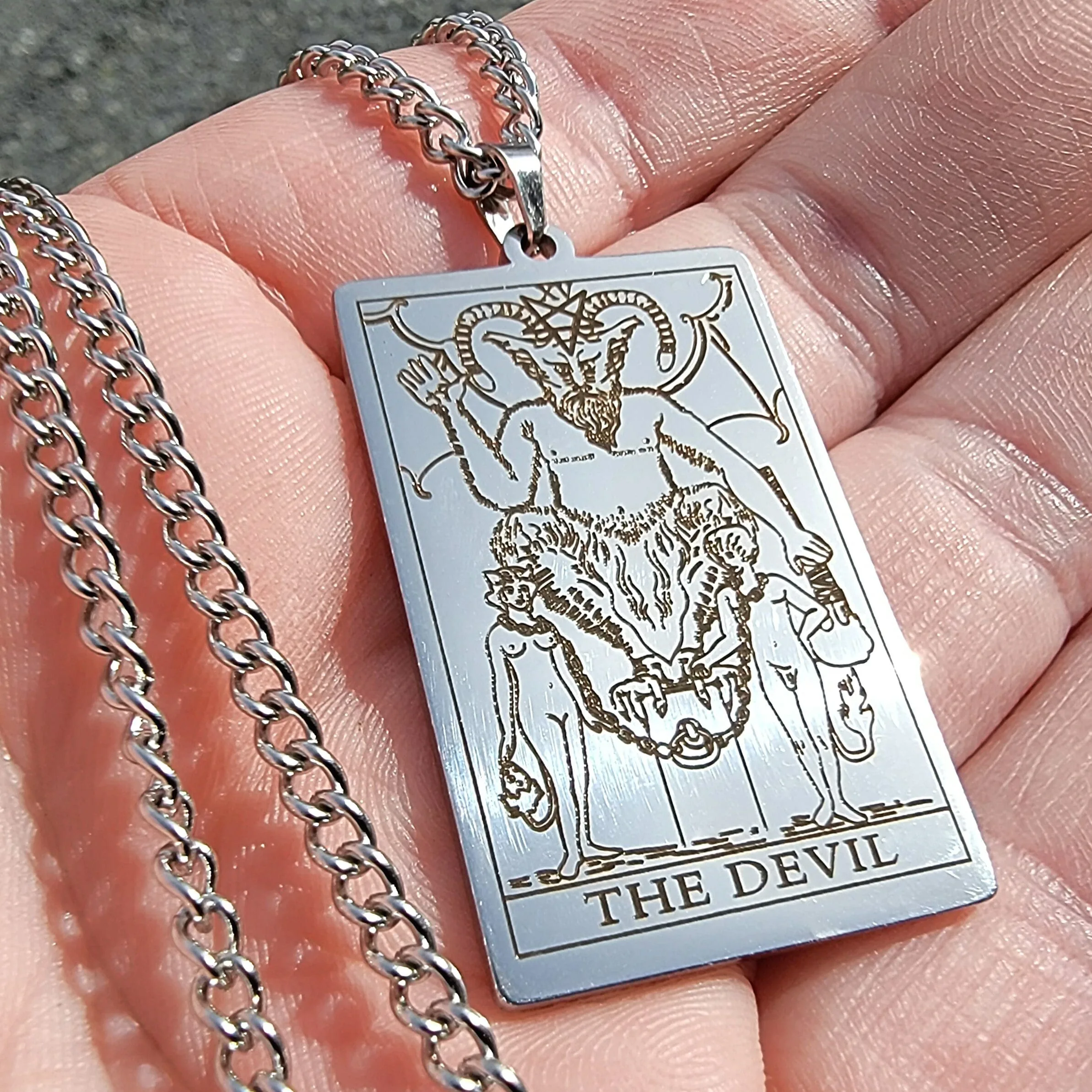 Slide 1 for Devil Tarot Necklace, Silver Colored, Gothic Jewelry