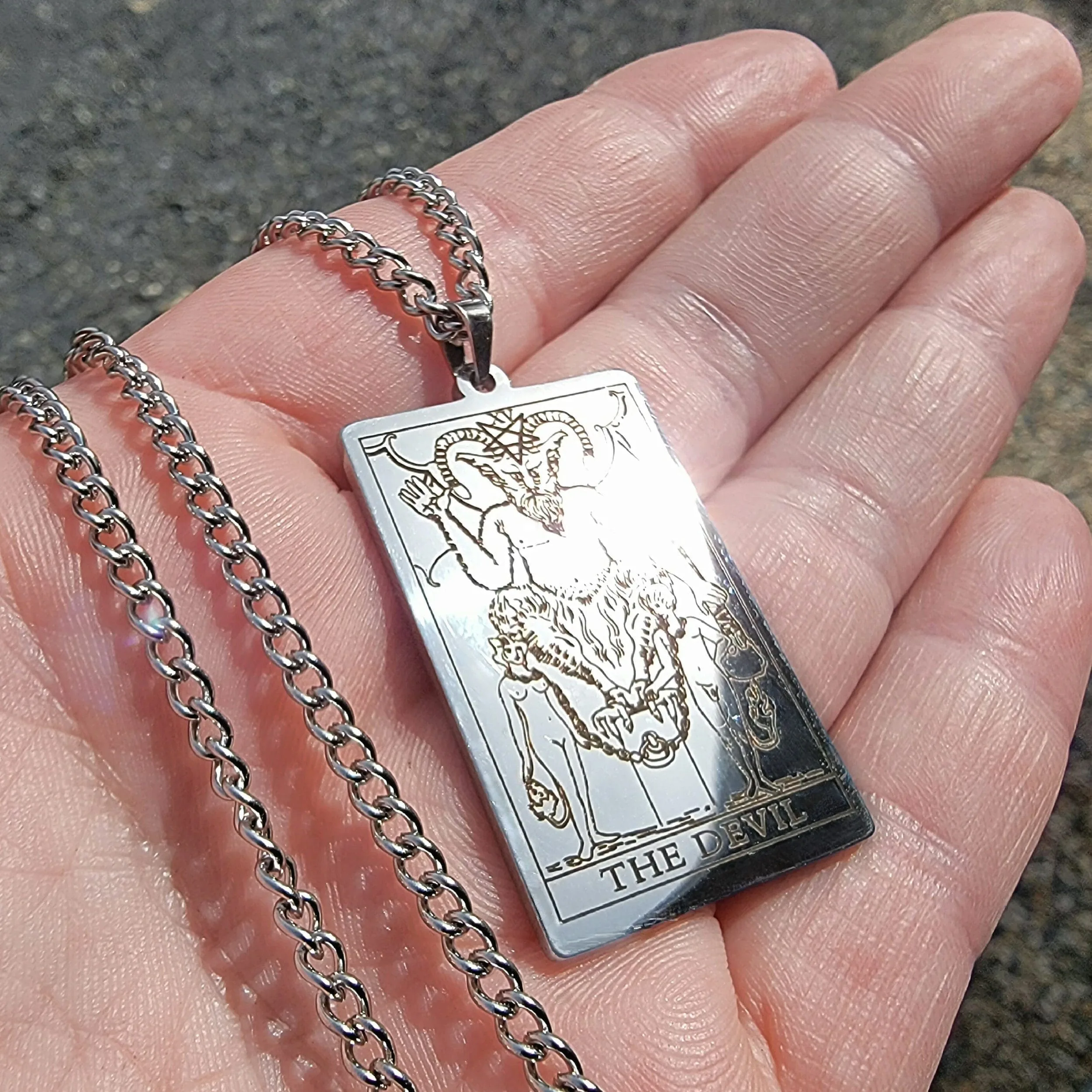 Slide 2 for Devil Tarot Necklace, Silver Colored, Gothic Jewelry