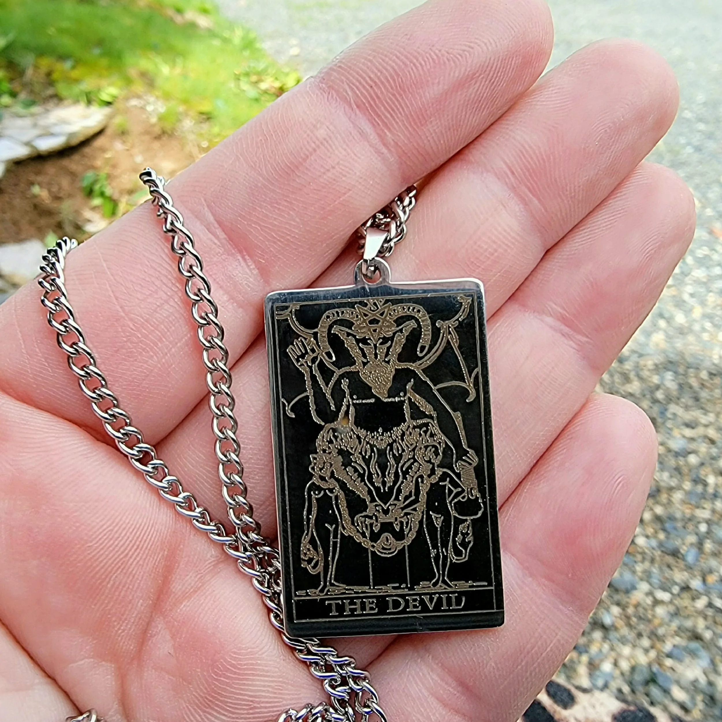 Slide 5 for Devil Tarot Necklace, Silver Colored, Gothic Jewelry