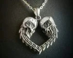 Silver Skull Heart Pendant, Gothic Jewelry