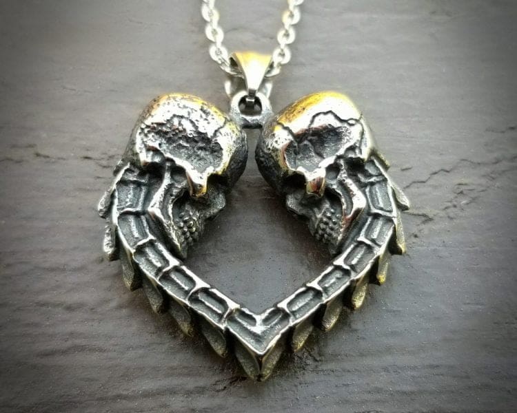 Skull Heart Pendant, Gothic Jewelry