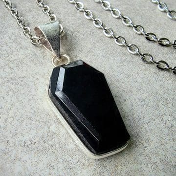 Black Onyx Coffin Pendant, Coffin Necklace, Gothic Jewelry