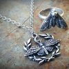 Heath Head Moth Necklace, Jewelry Set, Death Head Moth Ring, Gothic Jewelry