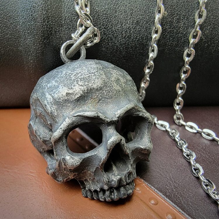 Realistic Skull Necklace, Realistic Skull Pendant, Mens Gothic Jewelry