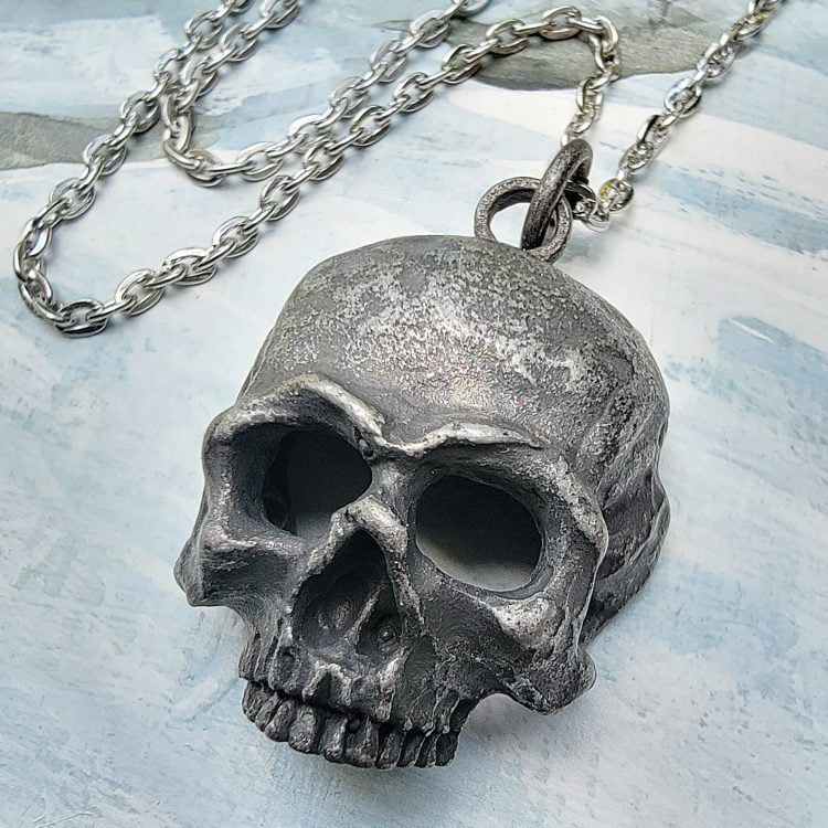 Realistic Skull Necklace, Realistic Skull Pendant, Mens Gothic Jewelry