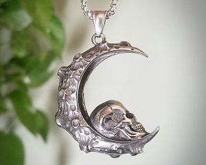 Skull and Moon Necklace, Skull Moon Pendant, Gothic Jewelry