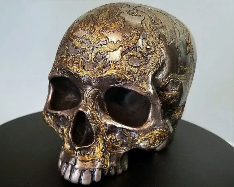 Bronze Skull, Bronze Human Skull, Dragon Skull, Gothic Decor