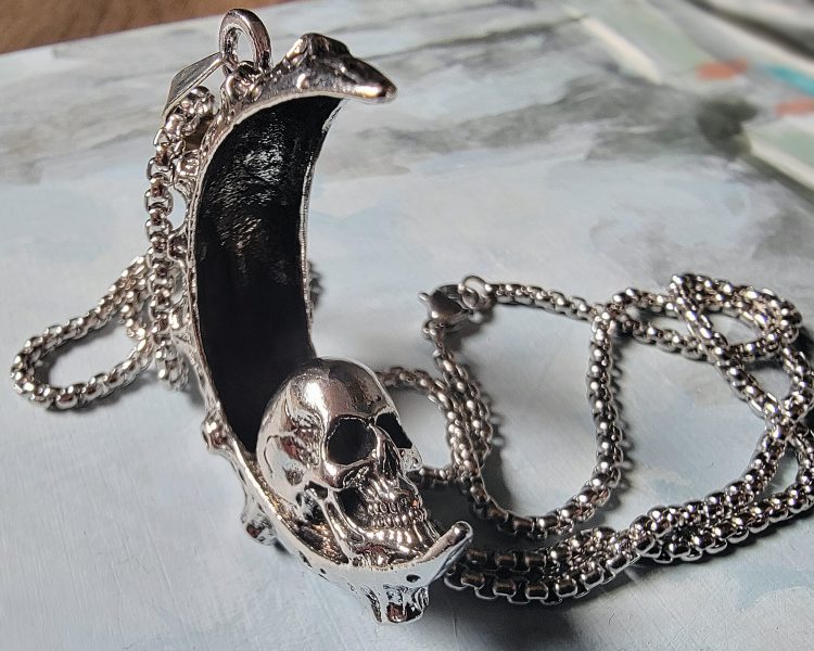 Gothic Jewelry, Skull And Moon Necklace, Skull Accessories