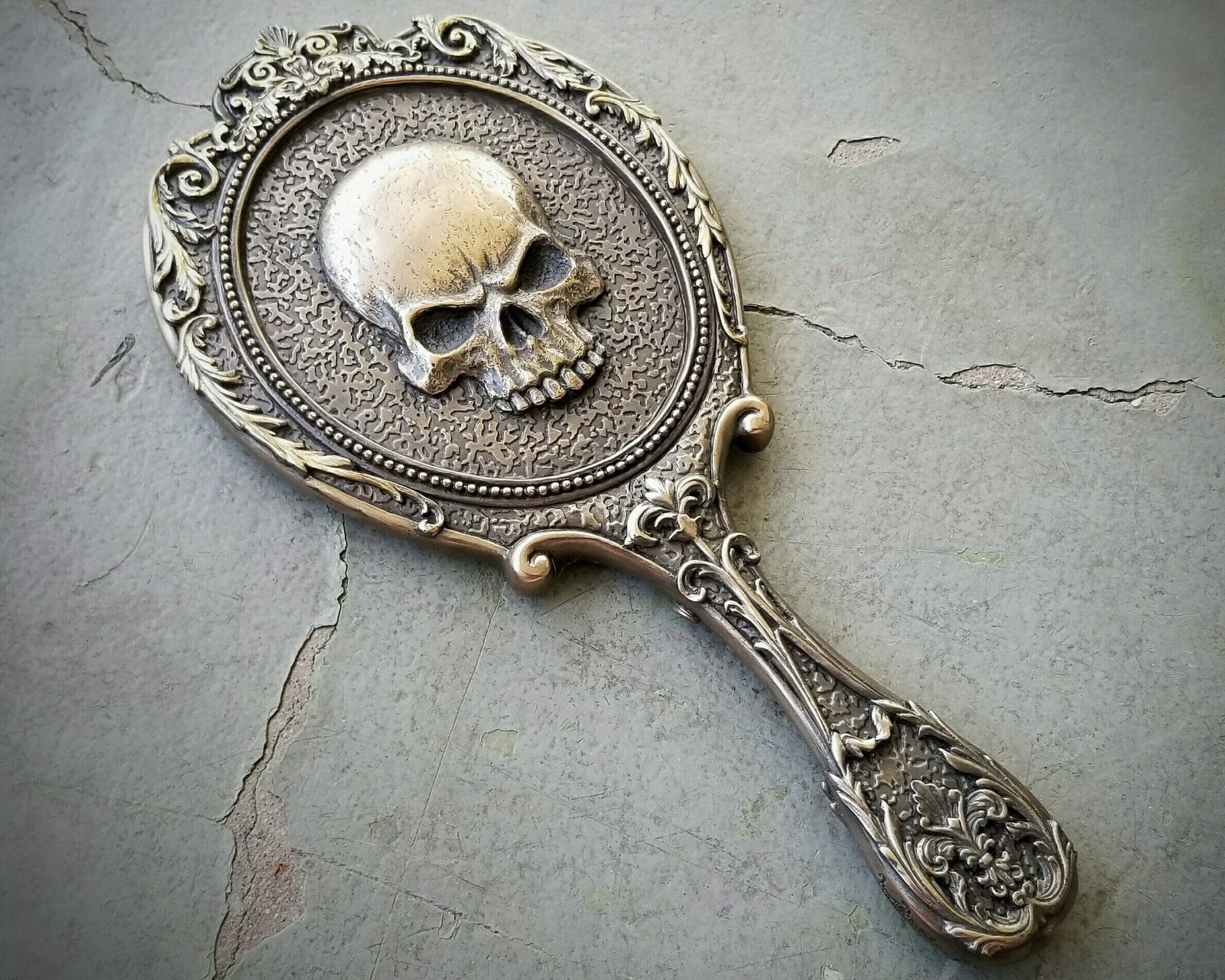 Skull Hand Mirror, Gothic Decor, Bronze Skull Mirror - Oddities For Sale  has unique