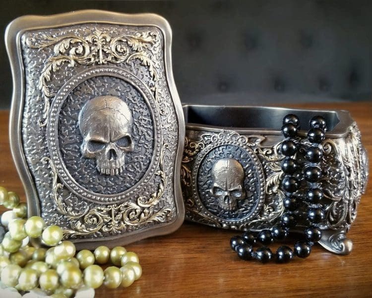 Skull Jewelry Box, Gothic Decor, Bronze Skull Trinket Box