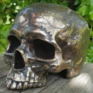 Bronze Skull, Bronze Human Skull, Gothic Decor, Antique Map Skull