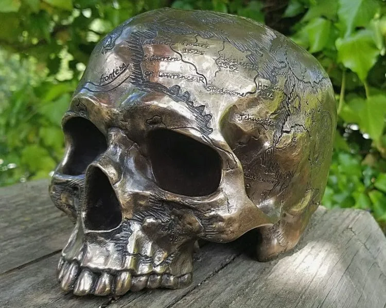 Bronze Skull, Bronze Human Skull, Gothic Decor, Antique Map Skull