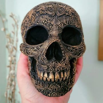 Gothic Decor, Ornate Gold Skull, Gothic Human Skull Decor