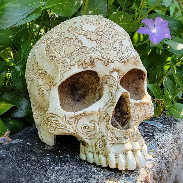 Carved Human Skull, Skull Decor Gothic Home Decor, Ornate Skull