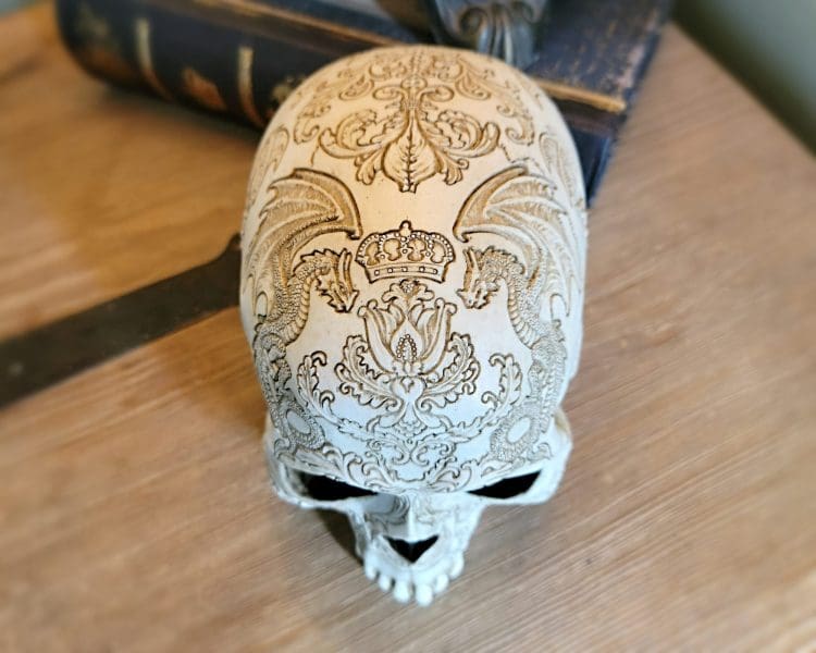 White Carved Skull, Gragon Skull, Gothic Decor