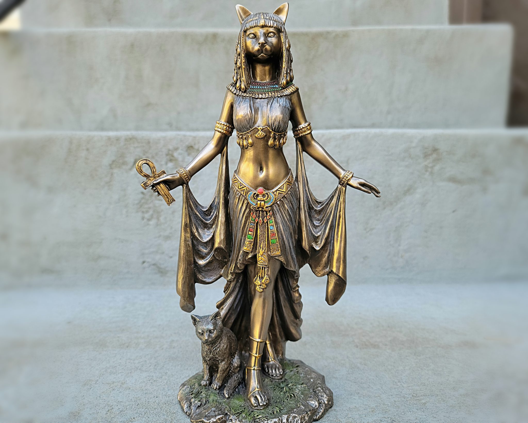 Egyptian Cat Goddess Statue, Bronze, Bastet, Egyptian Decor Oddities
