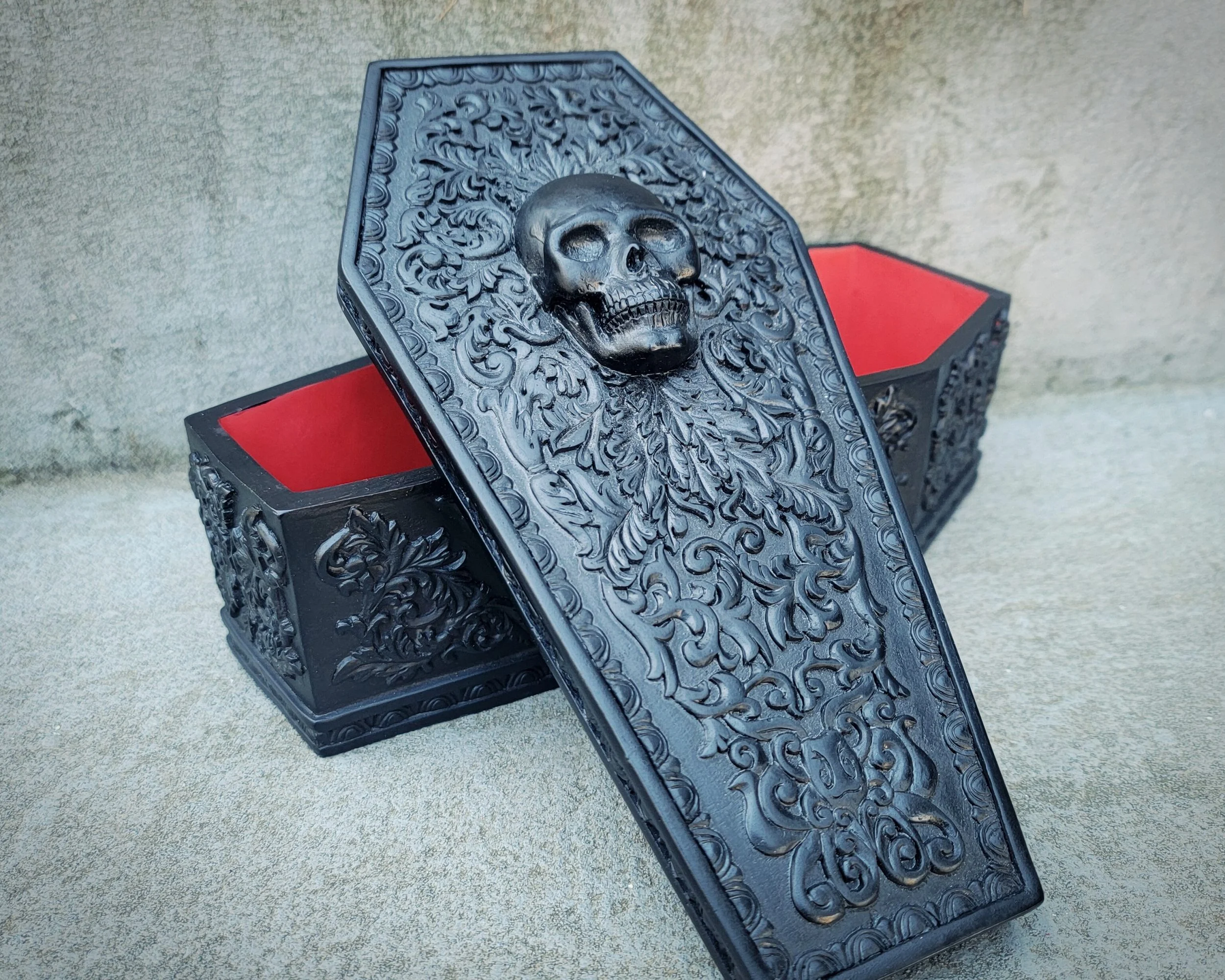 Large Coffin Jewelry Box, Gothic Decor, Ornate Black Skull Trinket Box -  Oddities For Sale has unique