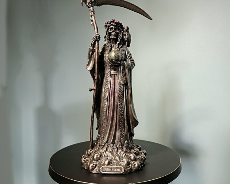 Large Bronze Santa Muerte Statue, Grim Reaper, Gothic Decor