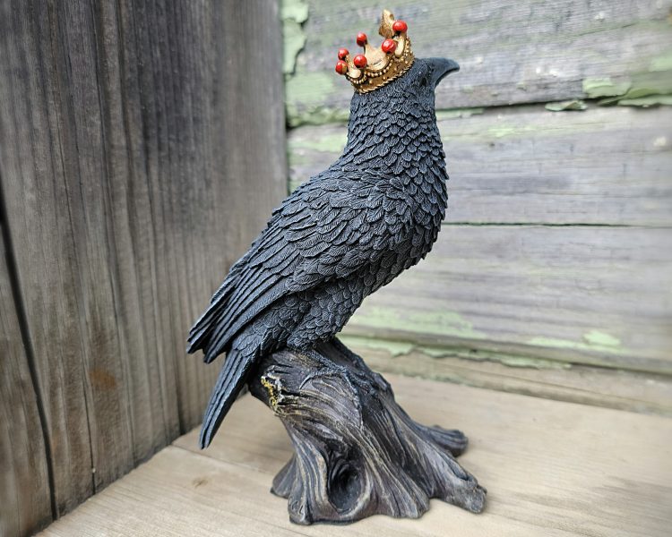 Raven With Crown Statue, Gothic Decor, Crow Figurine