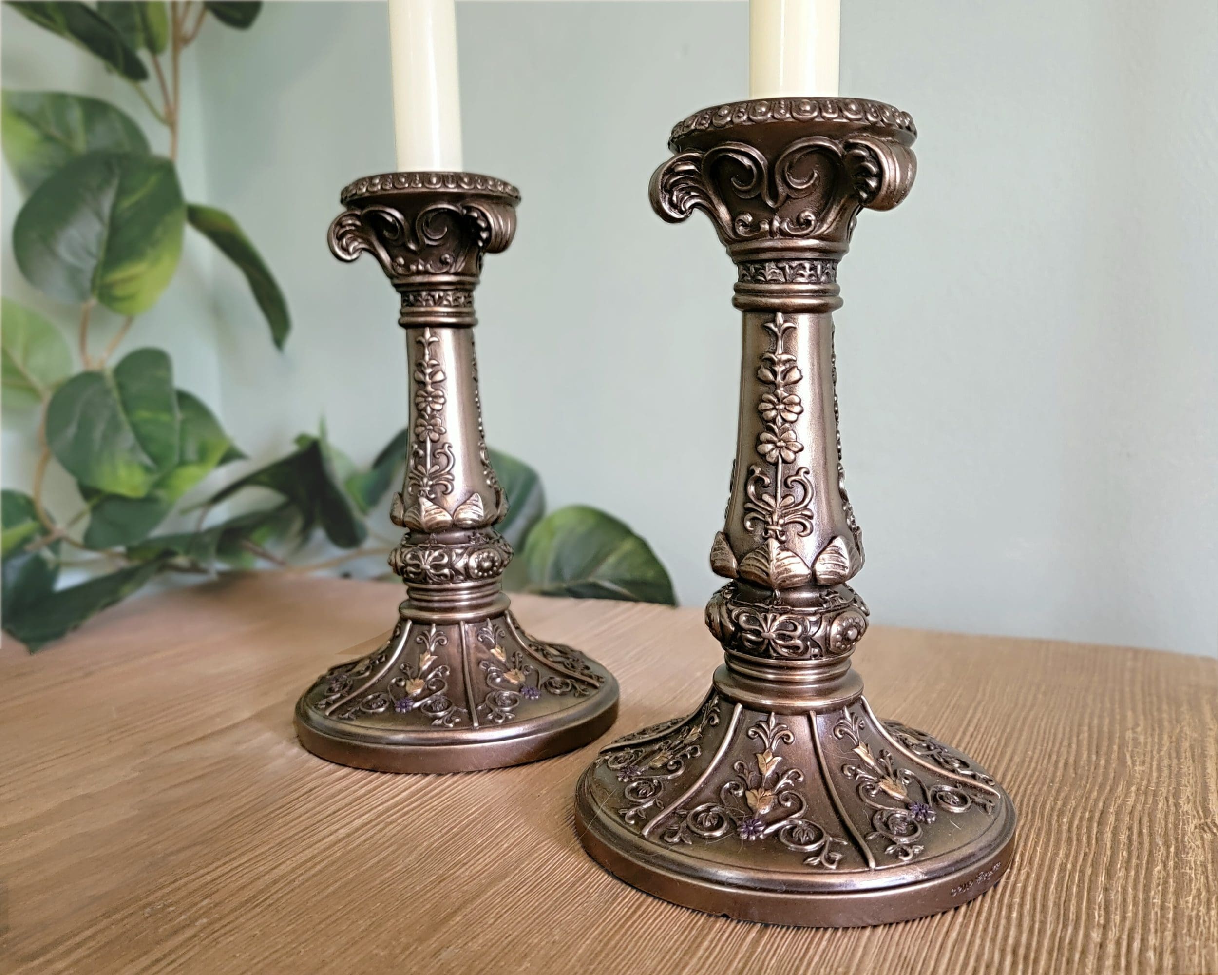 Victorian Style Bronze Candle Holders, Altar Candle, Gothic Decor