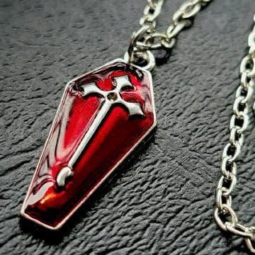 Gothic Jewelry, Red Coffin Pendent, Coffin Necklace