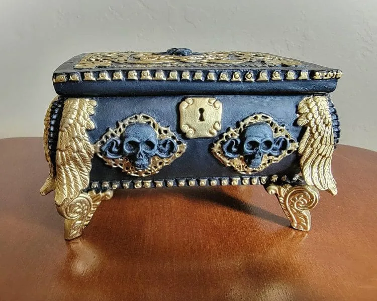 Gothic Jewelry Box, Black and Gold Skull Jewelry Box