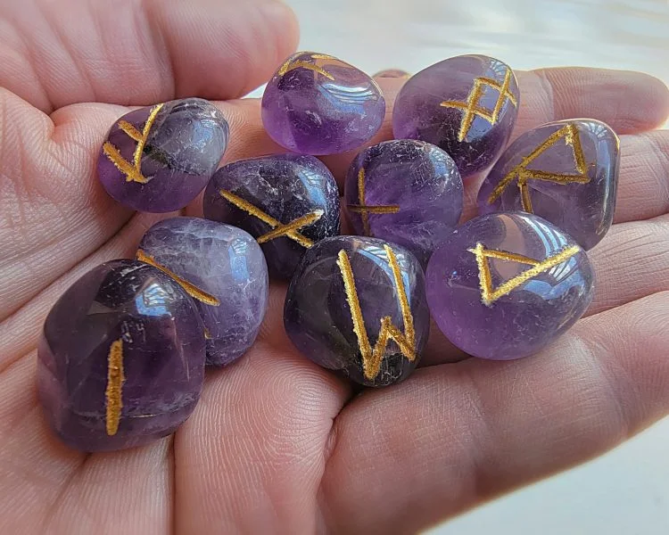 6362 - Rune Stones - Smoky Quartz Runes - Tumbled Stones - comes in satin  bag