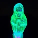 Uranium Glass Virgin Mary, Uranium Glass Figurine, Vaseline Glass Figure, Haunted Items, Haunted Oddities