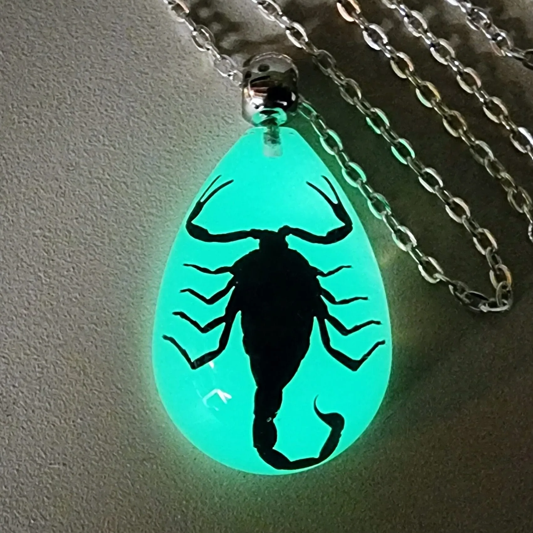 Slide 3 for Glow in the Dark Black Scorpion Necklace, Real Insect Jewelry