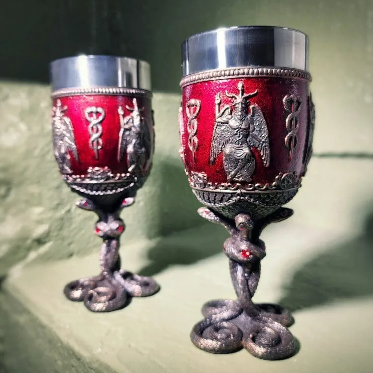 Baphomet Jeweled Serpent Chalice, Gothic Barware Oddities For Sale