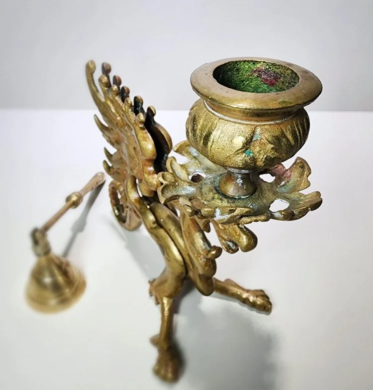 Antique Brass Griffin Candle Holder w/ Snuffer #B - Oddities For