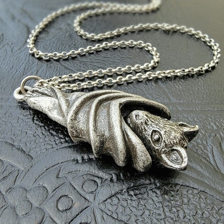 Slide 1 for Hanging Bat Necklace, Gothic Jewelry