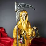 Gold Santa Muerte With Scales, Santa Muerte Altar Statue