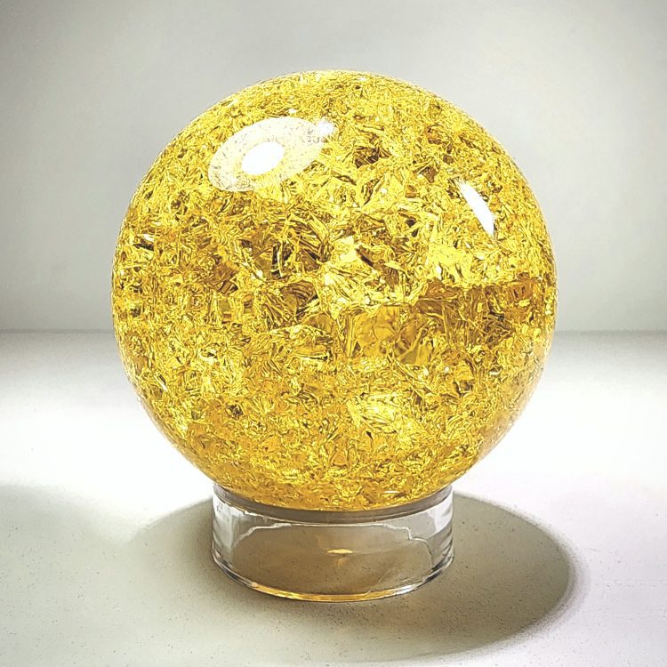 Yellow Crackle Crystal Ball, Citrine Crystal Ball, Yellow Glass Ball