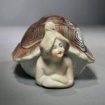 Antique Curio, Vintage Ceramic, Bathing Beauty, Turtle Lady with Bear, Weird Trinket Box, Porcelain