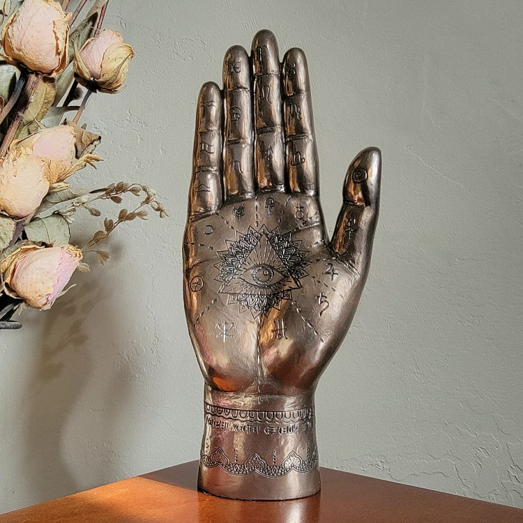 Bronze Hamsa hand, Hamsa palm, Bronze Palmistry Hand, Metaphysical Decor