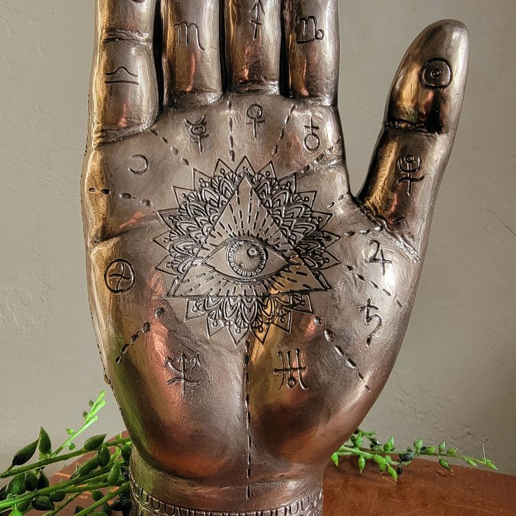 Bronze Hamsa hand, Hamsa palm, Bronze Palmistry Hand, Metaphysical Decor