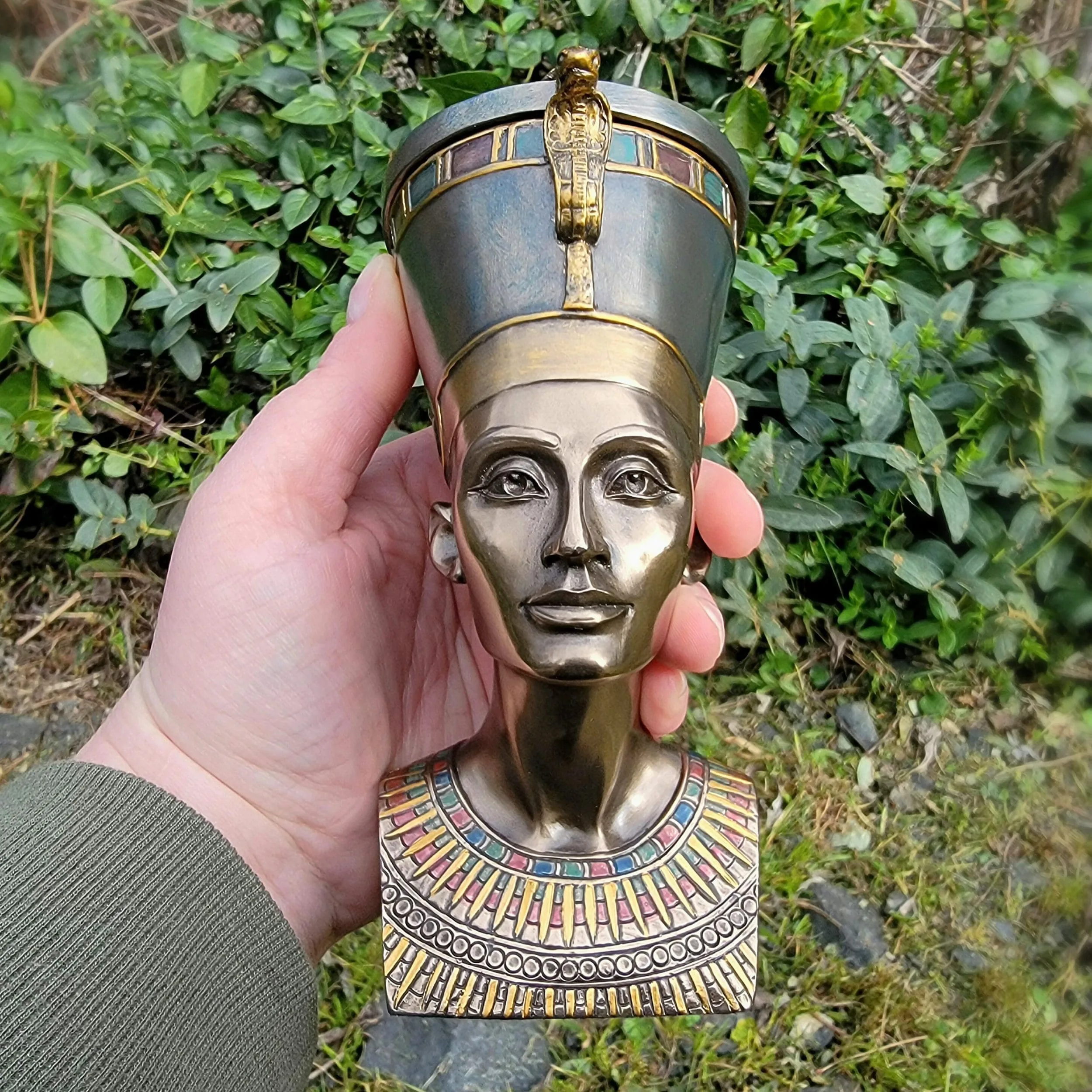Slide 6 for Egyptian Queen Nefertiti Bust, Bronze Secret Stash Trinket Box