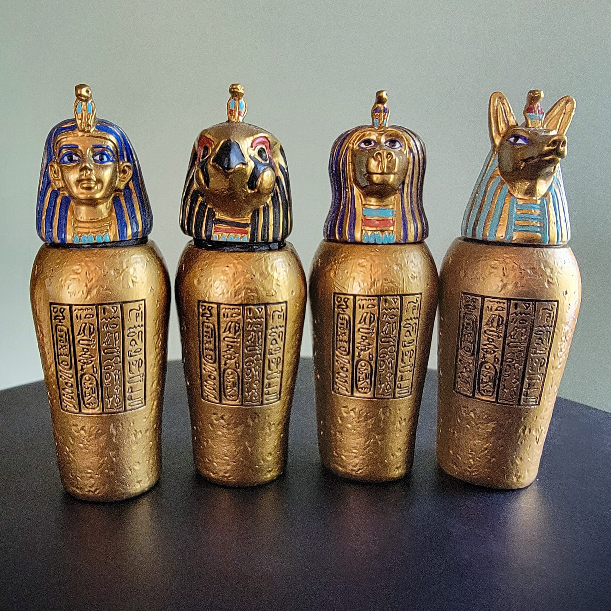 Egyptian Canopic Jar Set, Imsety, Qebehsenuef, Duamutef, Hapy ...